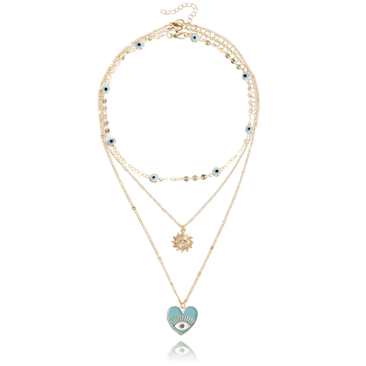 Aqua & Cubic Zirconia Heart Sun Pendant Necklace Set