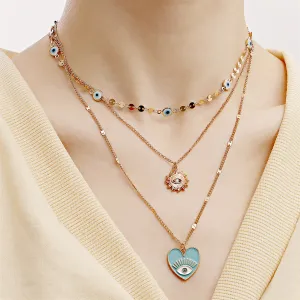 Aqua & Cubic Zirconia Heart Sun Pendant Necklace Set