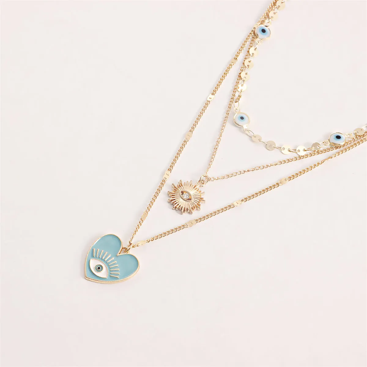 Aqua & Cubic Zirconia Heart Sun Pendant Necklace Set
