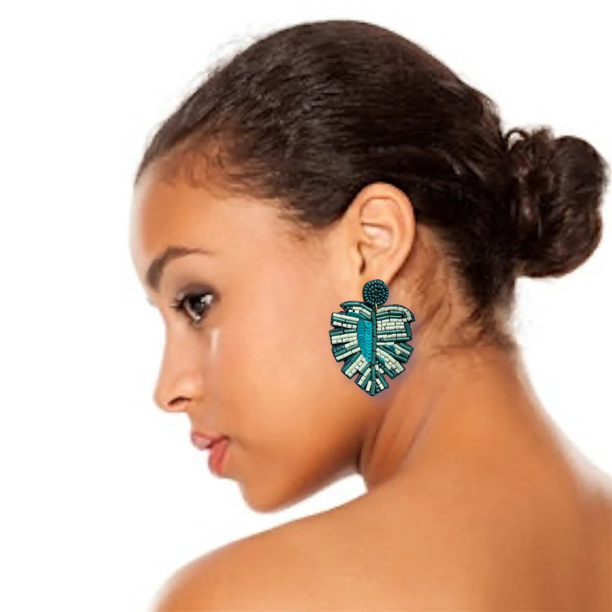Aqua Flare Palm Leaf Earrings