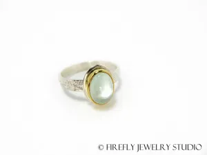 Aquamarine Oval Ring in 24k Gold and Sterling. Size 7.5