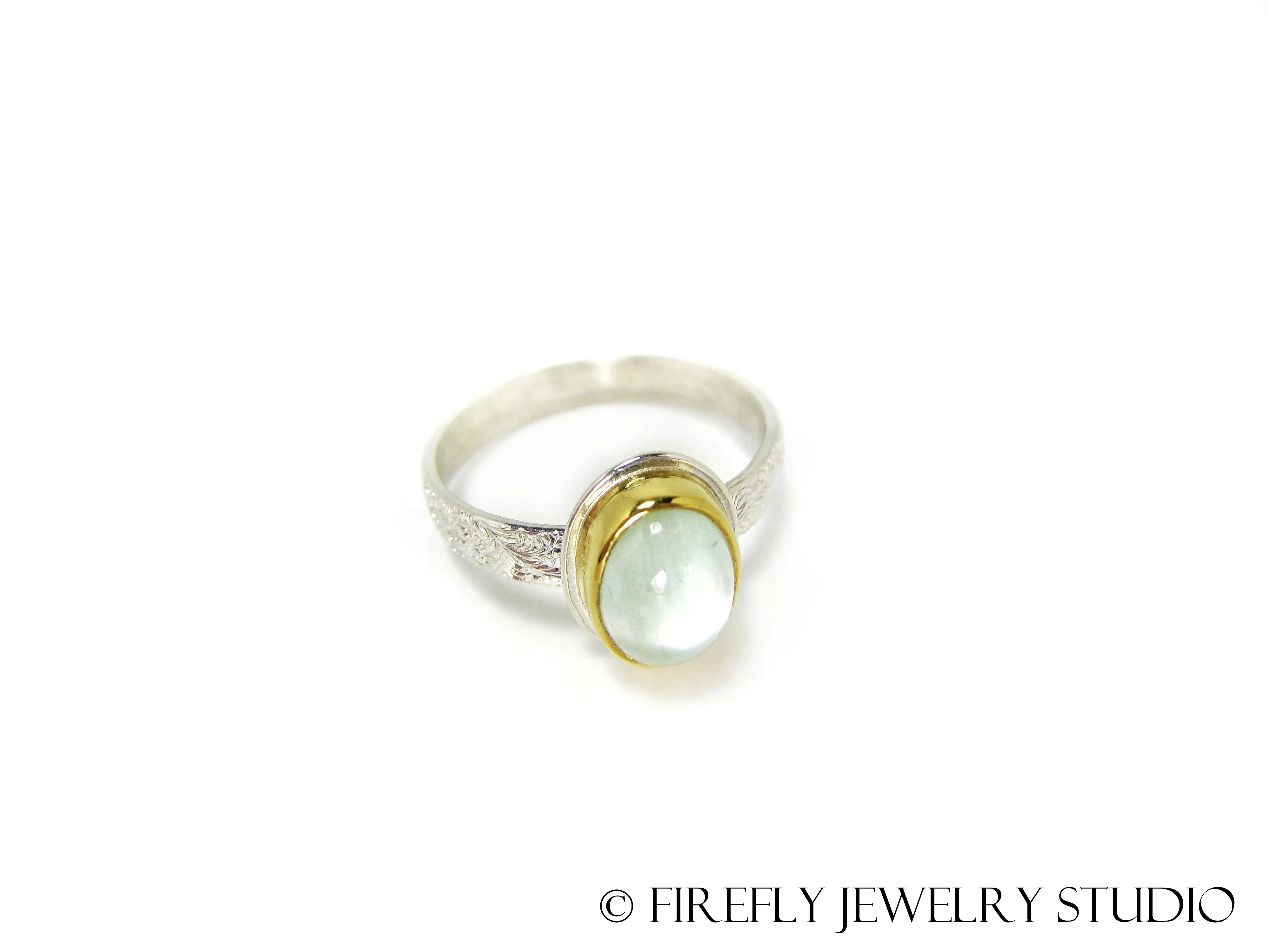 Aquamarine Oval Ring in 24k Gold and Sterling. Size 7.5