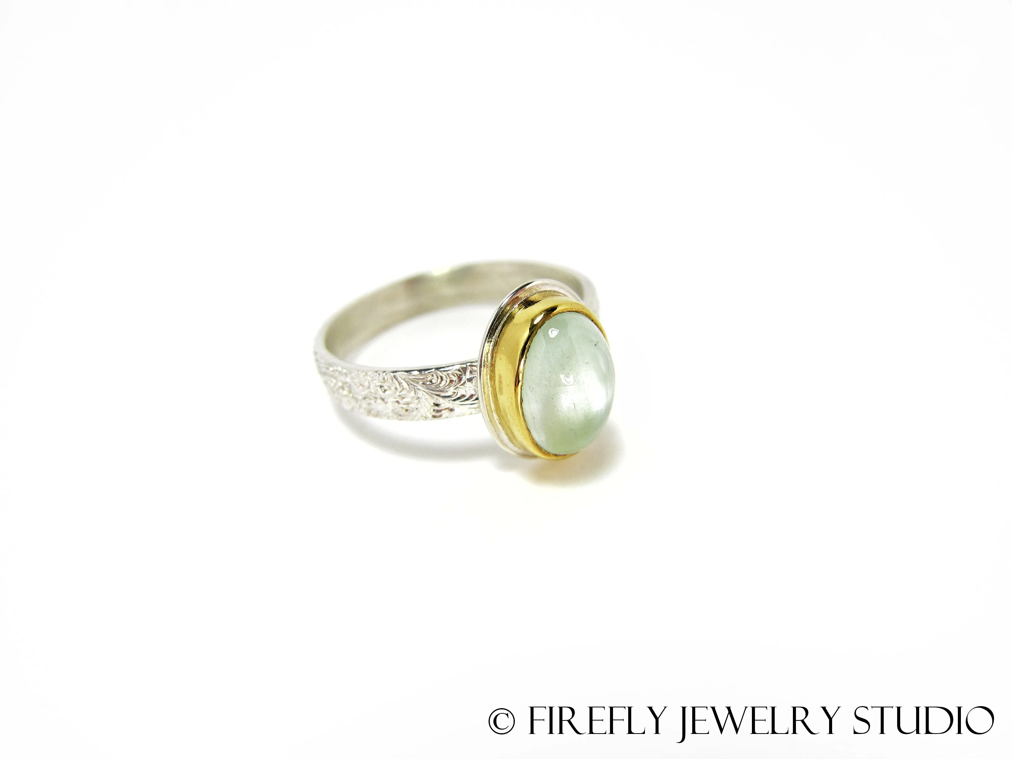 Aquamarine Oval Ring in 24k Gold and Sterling. Size 7.5