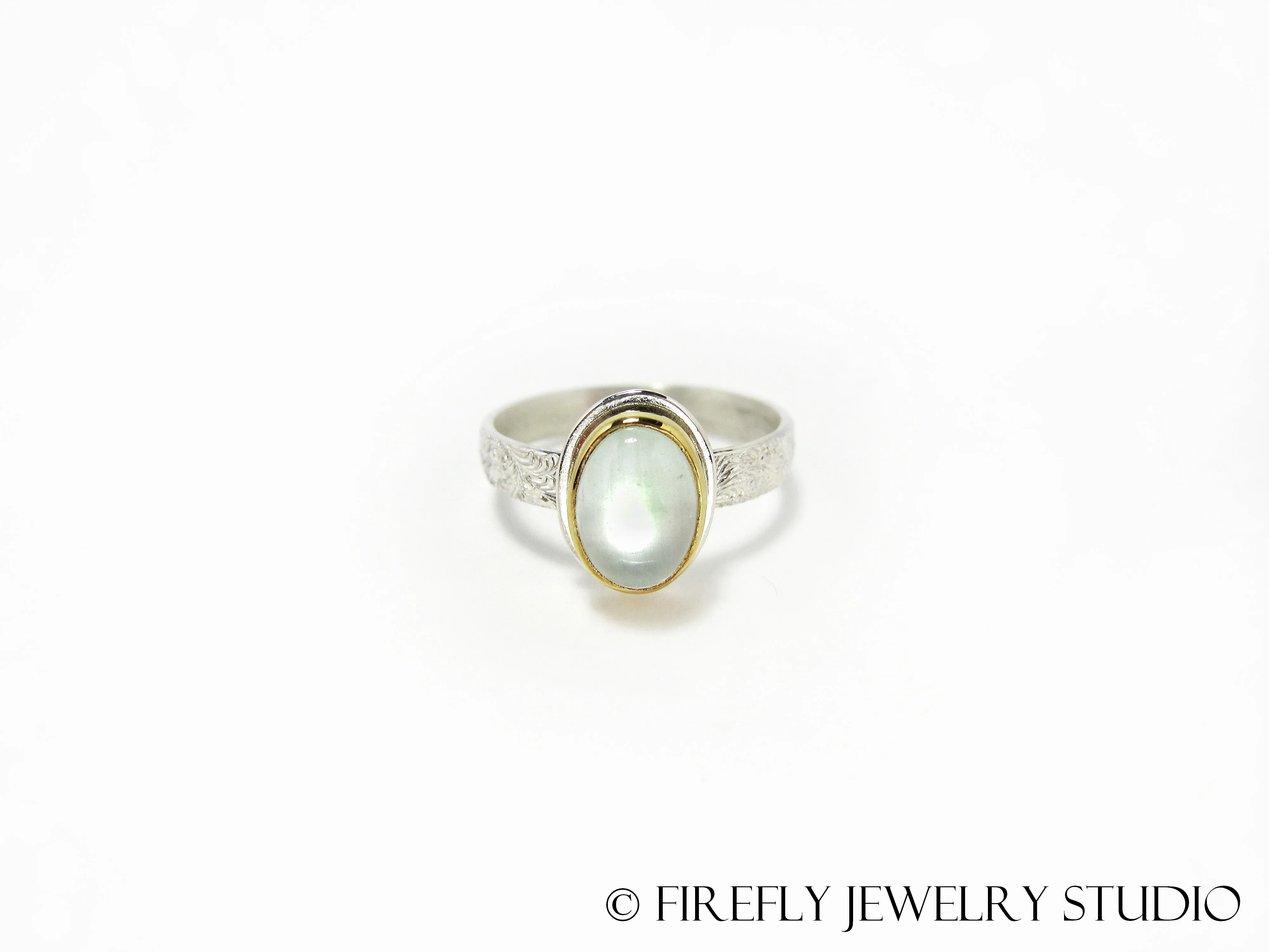 Aquamarine Oval Ring in 24k Gold and Sterling. Size 7.5