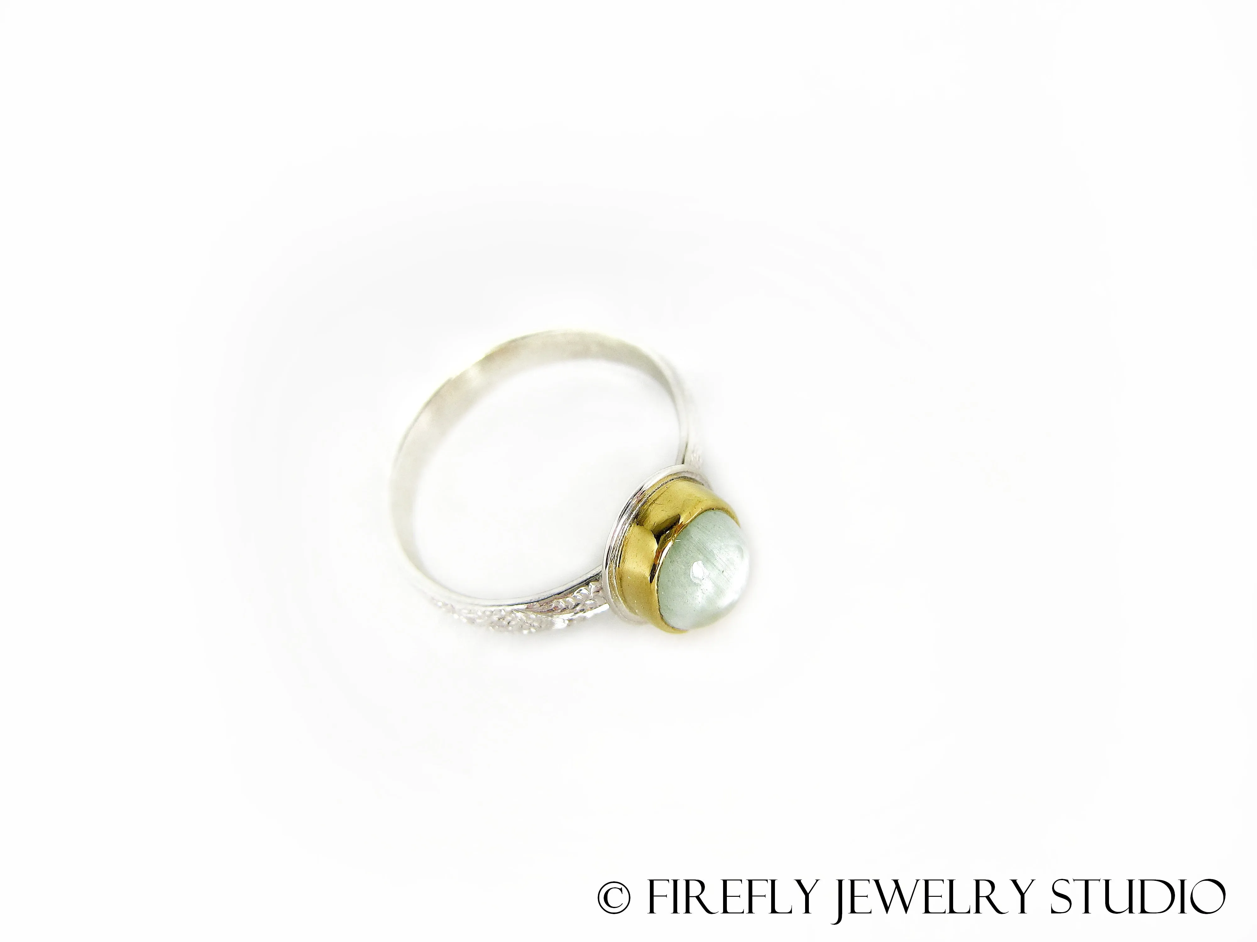 Aquamarine Oval Ring in 24k Gold and Sterling. Size 7.5