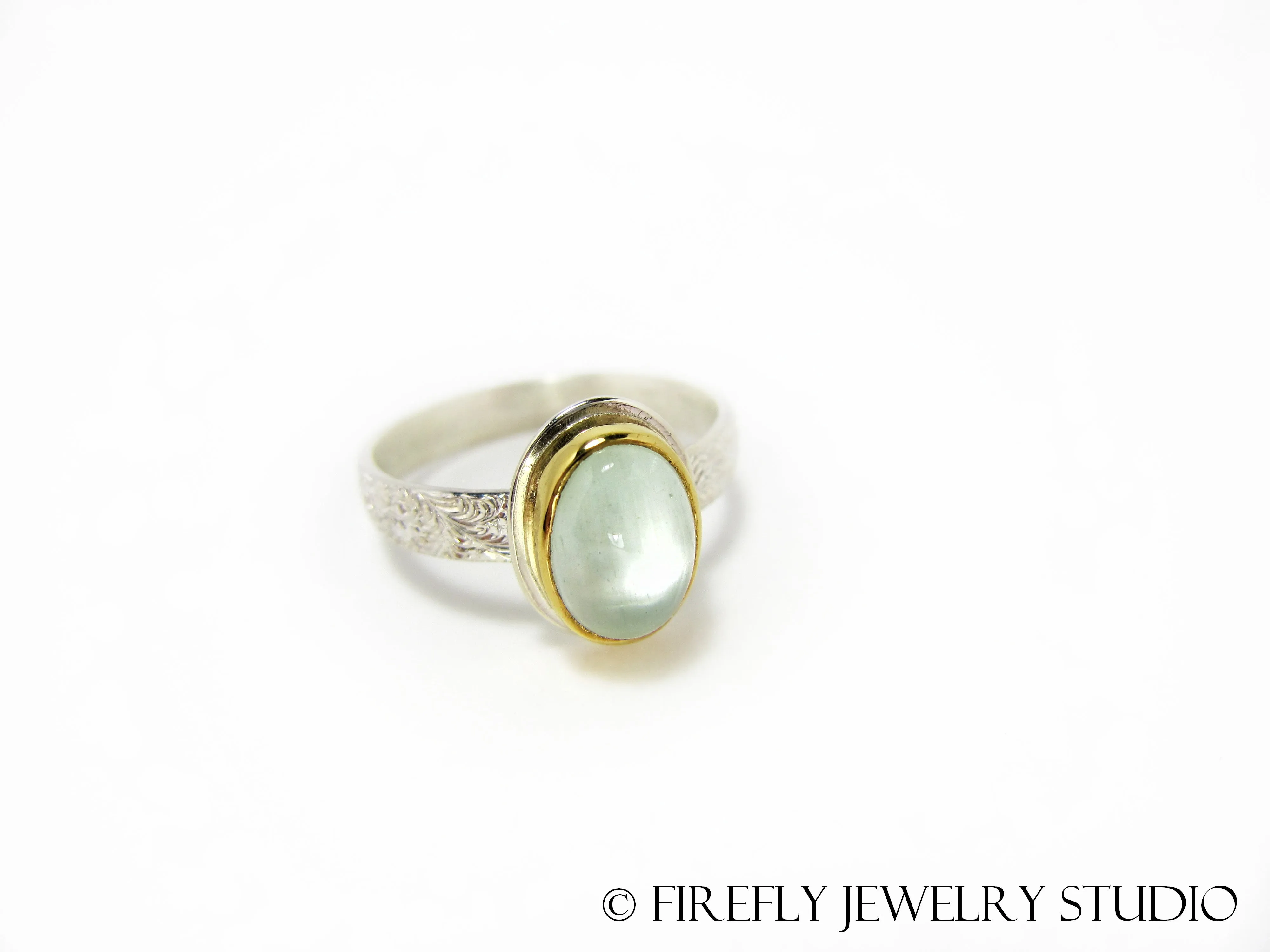 Aquamarine Oval Ring in 24k Gold and Sterling. Size 7.5