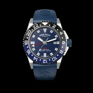 ARMAND NICOLET JS9-44 MEN'S AUTOMATIC BLACK STRAP BLUE DIAL WATCH