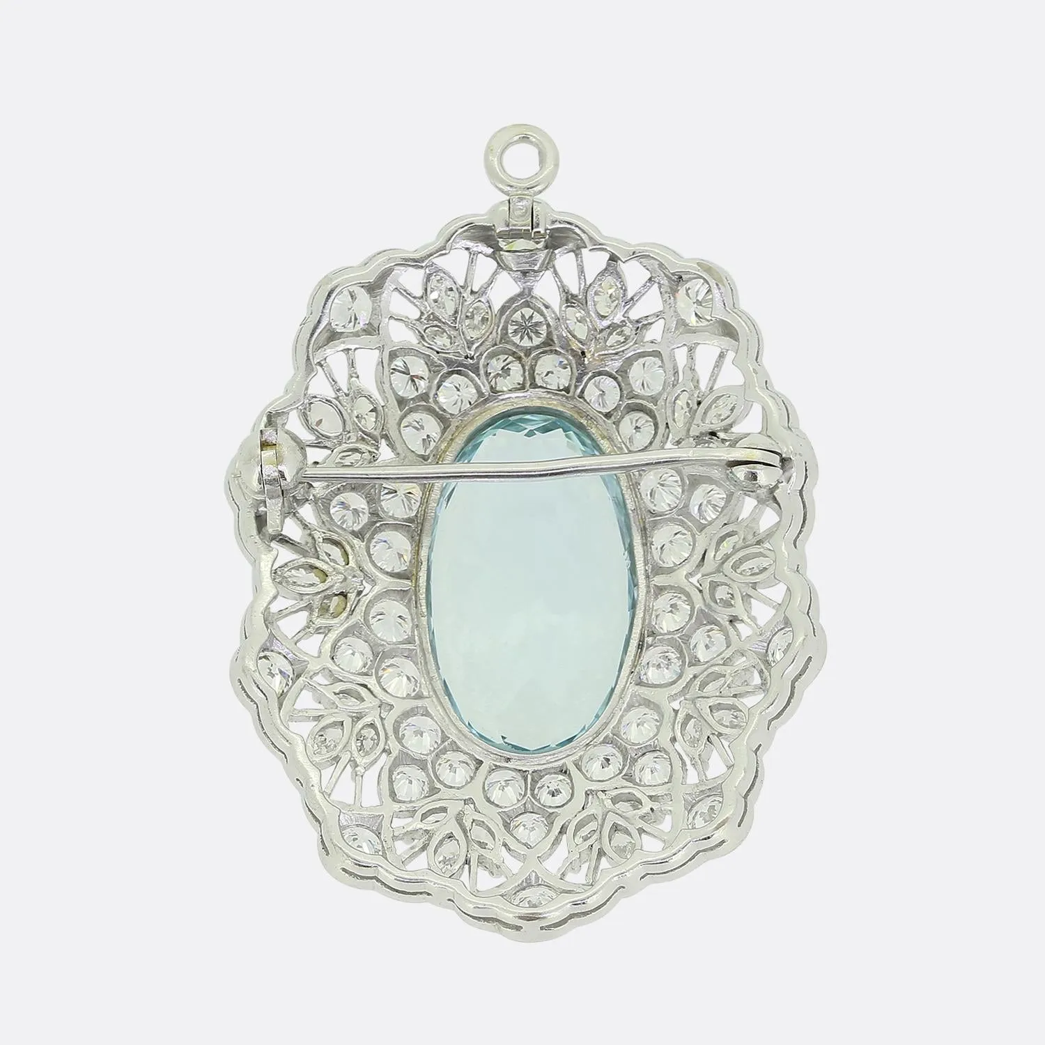 Art Deco Aquamarine and Diamond Brooch Pendant