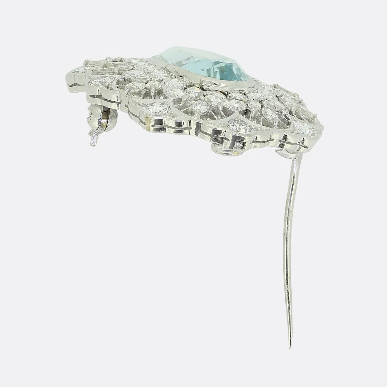 Art Deco Aquamarine and Diamond Brooch Pendant
