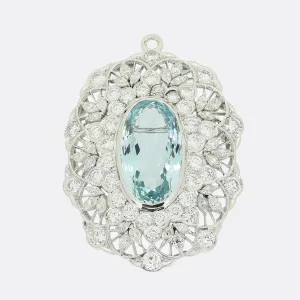 Art Deco Aquamarine and Diamond Brooch Pendant