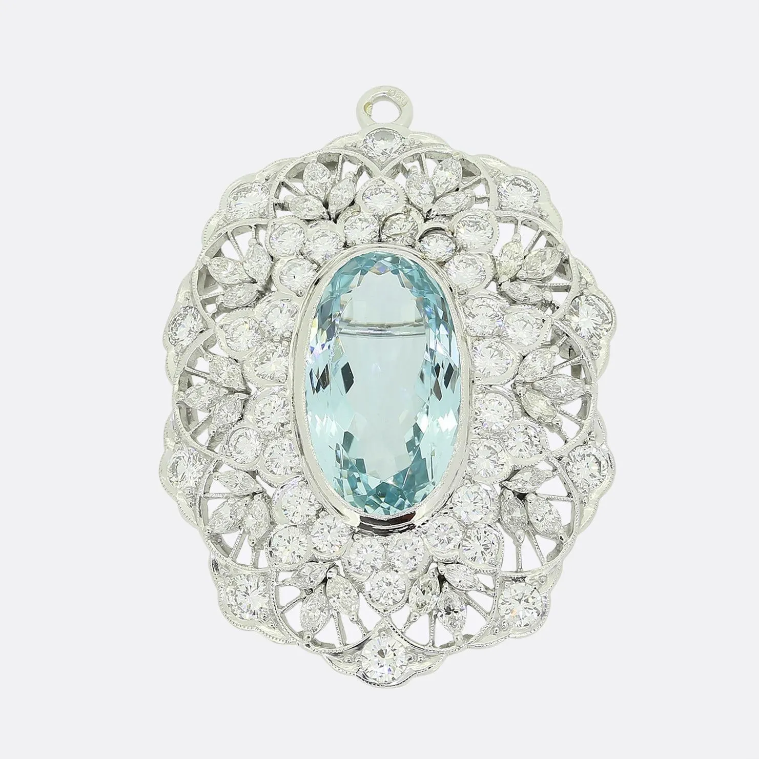 Art Deco Aquamarine and Diamond Brooch Pendant