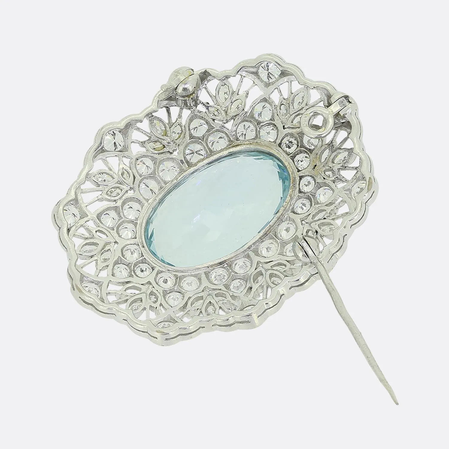 Art Deco Aquamarine and Diamond Brooch Pendant
