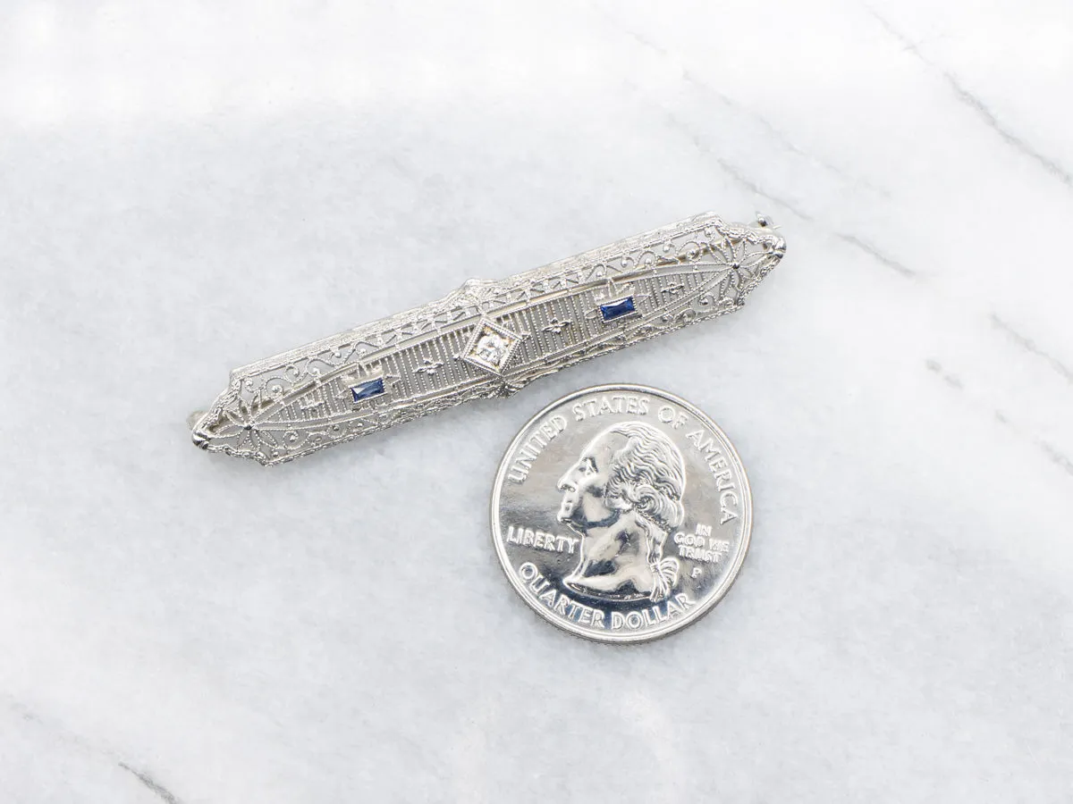 Art Deco European Cut Diamond and Sapphire Brooch