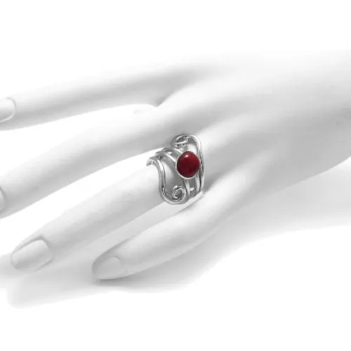 Art Deco Inspired Swirly Wrap Ring with Oval Red Jasper in Sterling Silver.