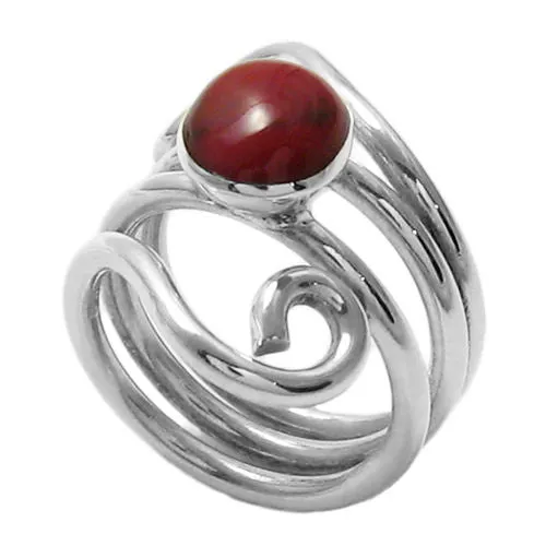 Art Deco Inspired Swirly Wrap Ring with Oval Red Jasper in Sterling Silver.