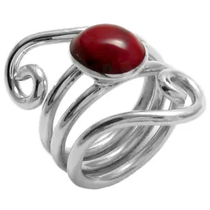 Art Deco Inspired Swirly Wrap Ring with Oval Red Jasper in Sterling Silver.