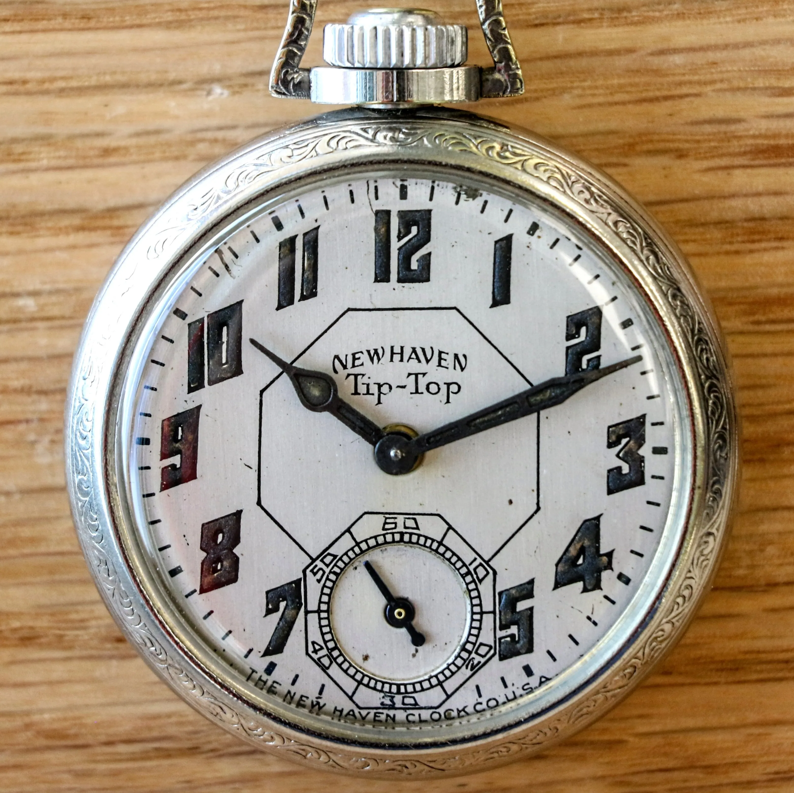 Art Deco NEW HAVEN Tip-Top Pocket Watch 16s U.S.A. Made Manual Wind Timepiece