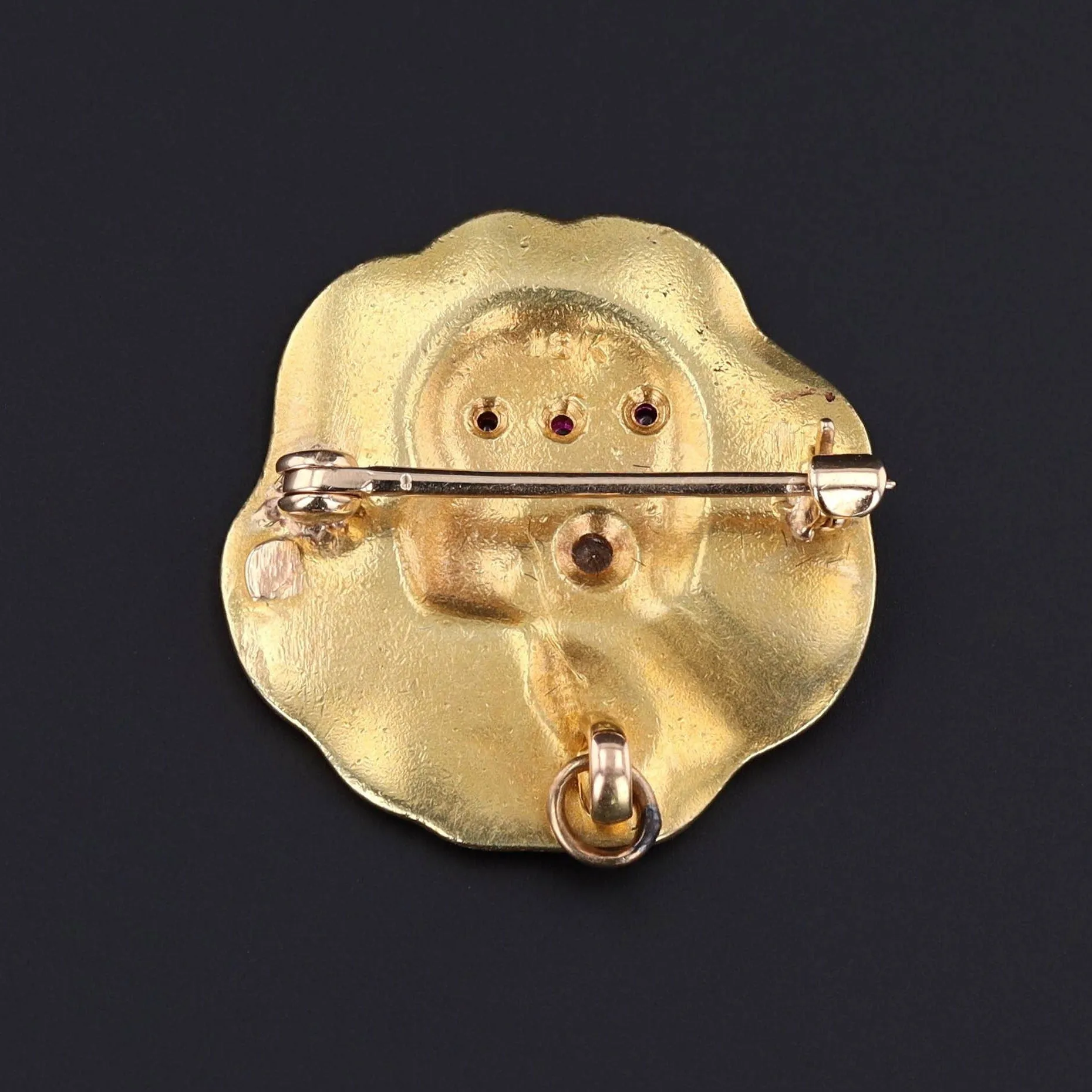 Art Nouveau Enamel Woman Brooch of 18k Gold