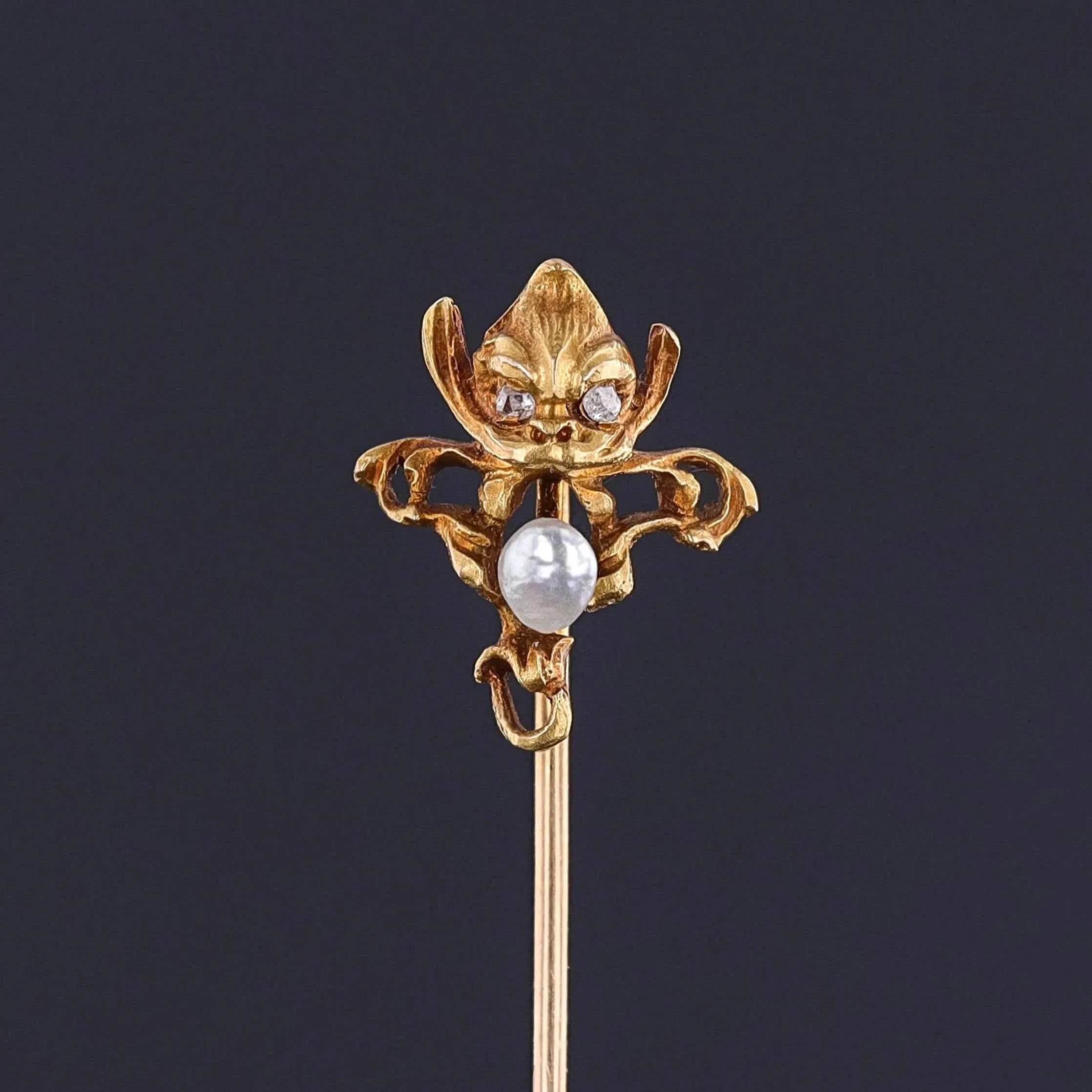 Art Novueau Gargoyle Stickpin of 14k Gold