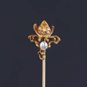 Art Novueau Gargoyle Stickpin of 14k Gold