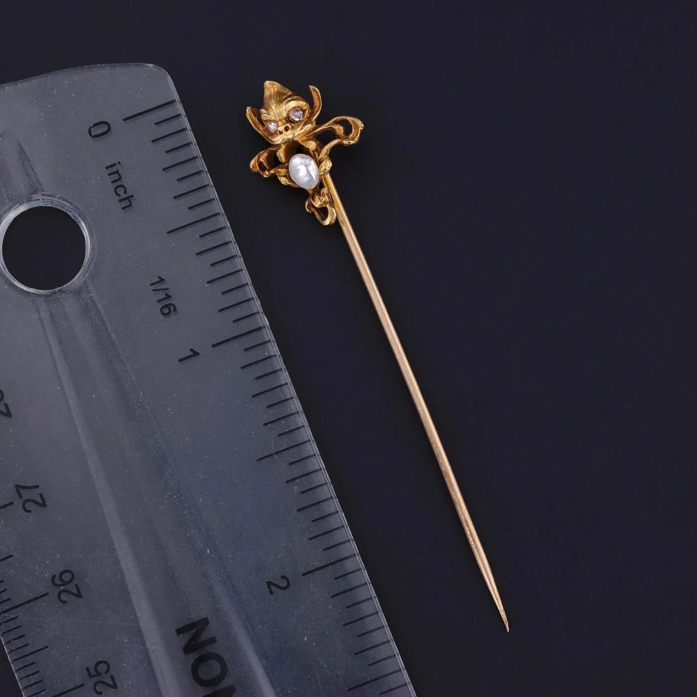 Art Novueau Gargoyle Stickpin of 14k Gold