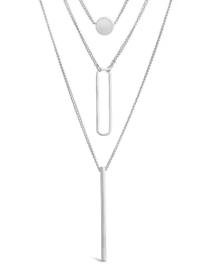 Bar, Disk, Open Bar Drop Layered Necklace
