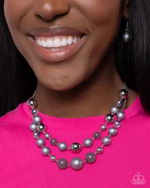 Beaded Benefit - Silver - Milky and Glittery Bead Tiered Paparazzi Short Necklace