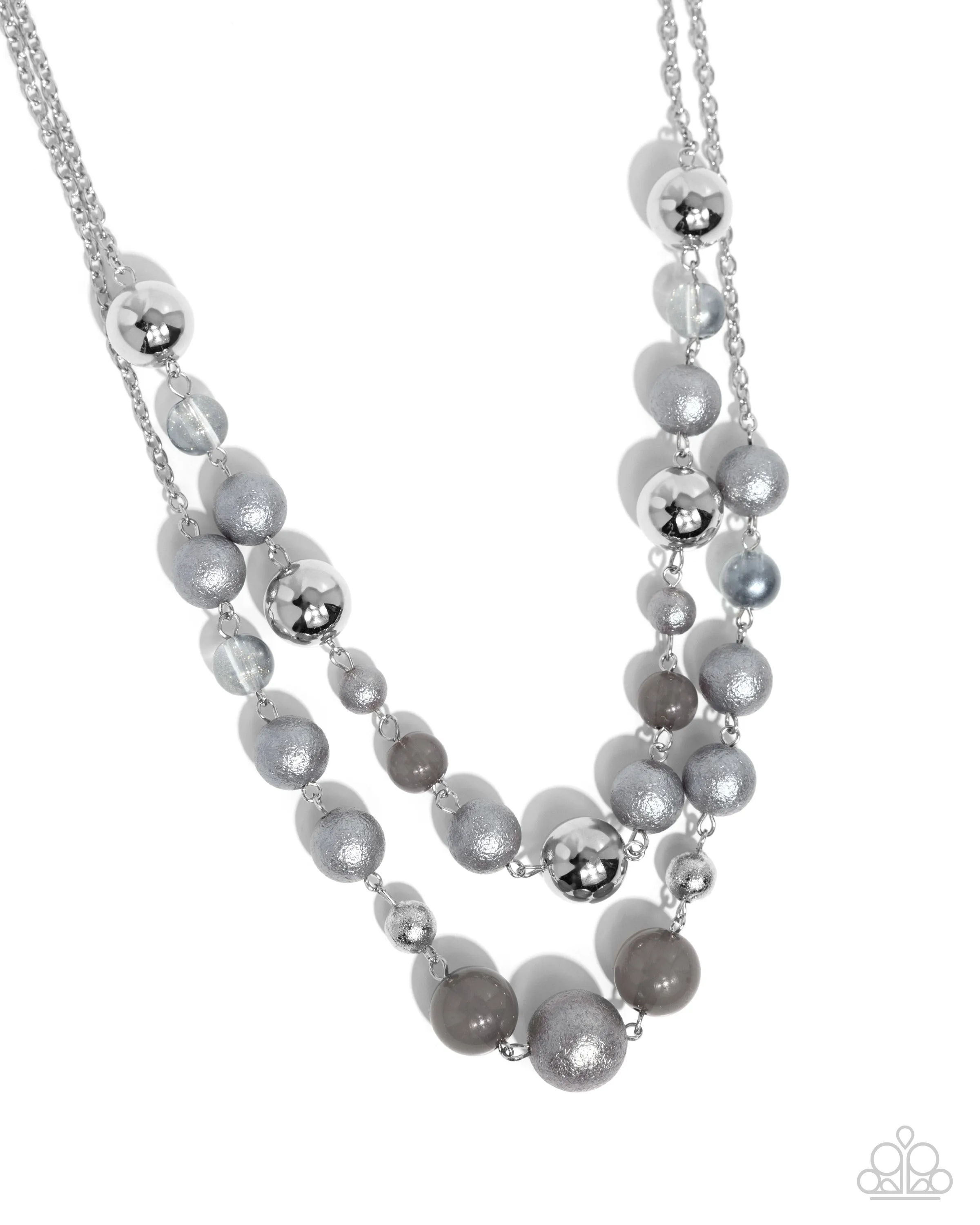 Beaded Benefit - Silver - Milky and Glittery Bead Tiered Paparazzi Short Necklace