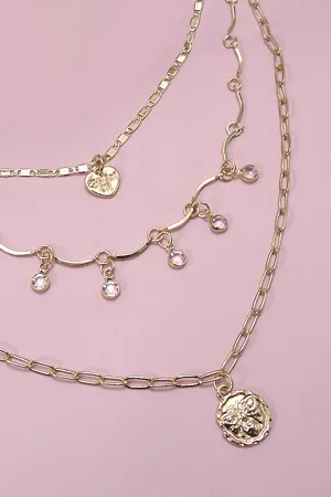 BEE COIN HEART CHARM STONE DROP LAYER NECKLACE | 25N621