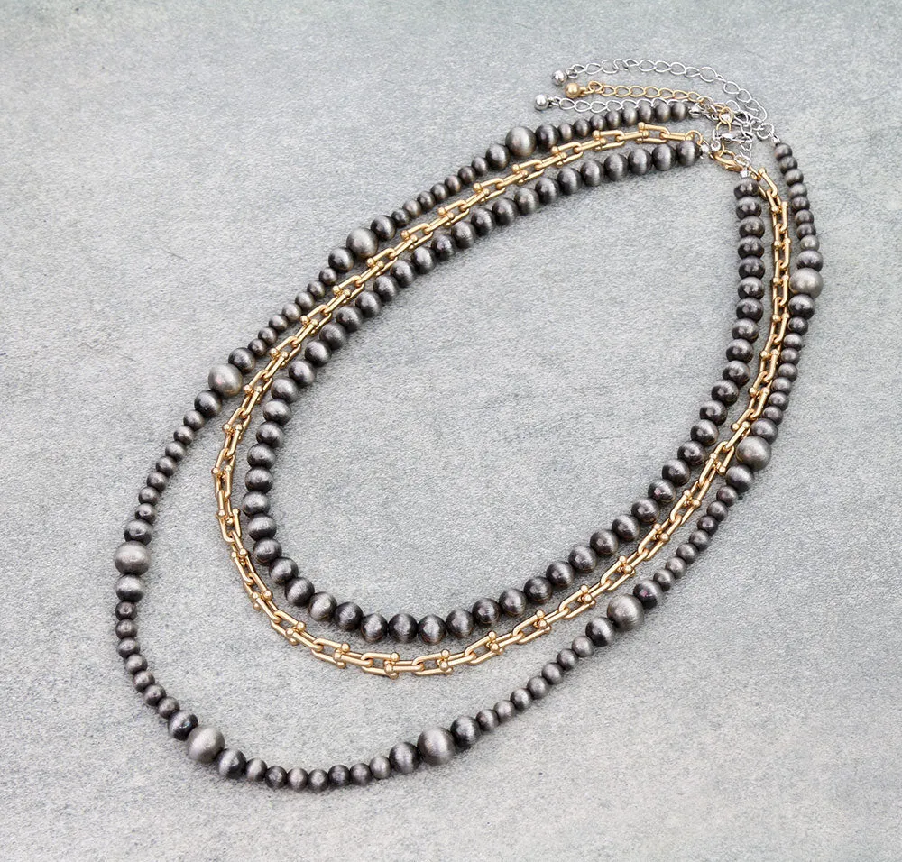Berol 3 Layer Chain & Navajo Mixed Metal Necklace Set