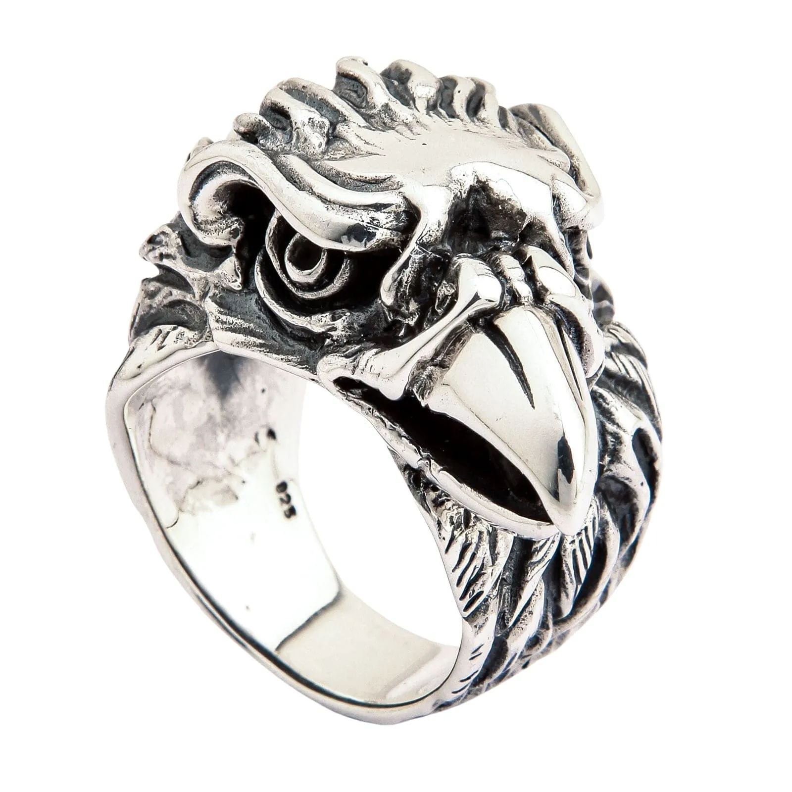 Big Eagle Head Sterling Silver Biker Ring
