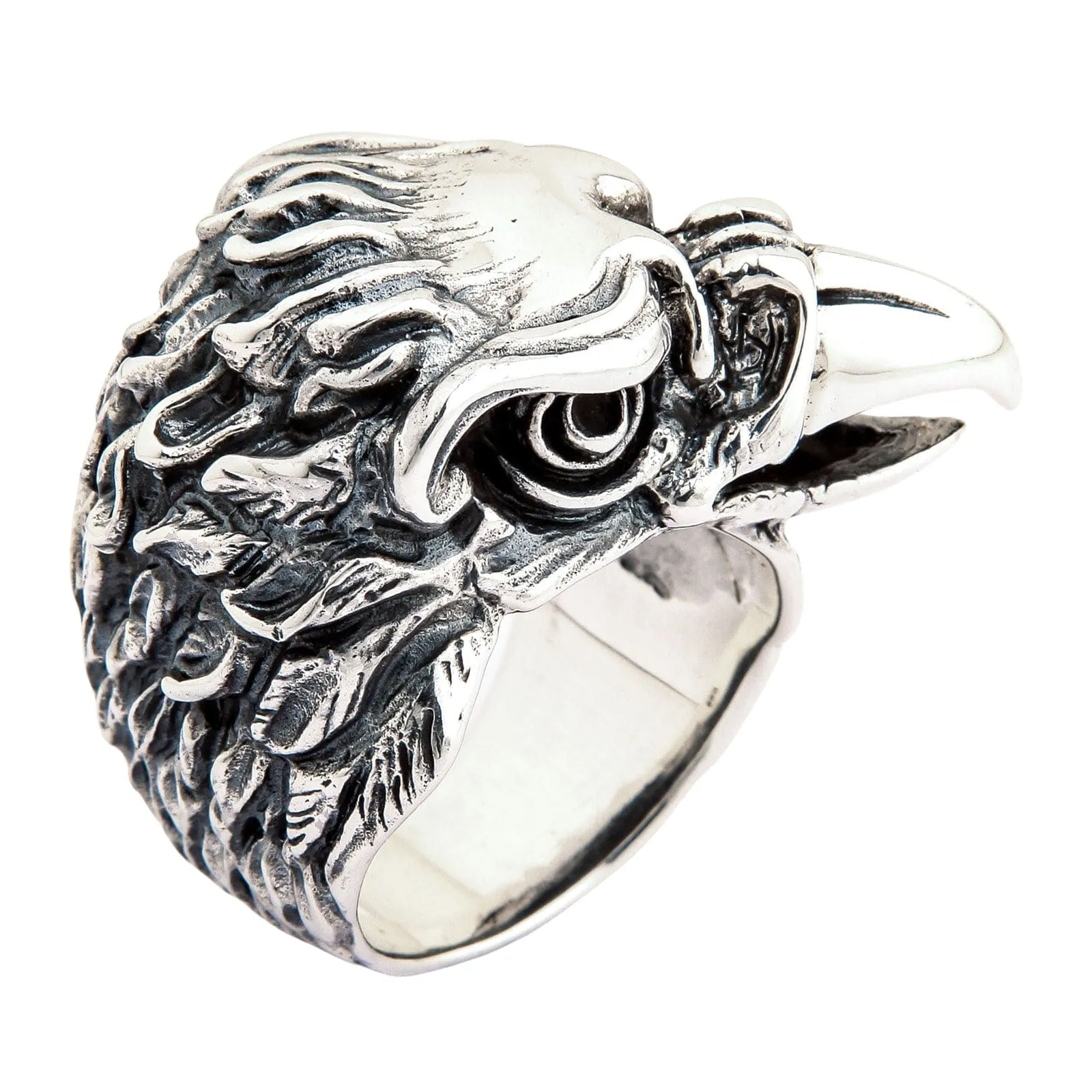 Big Eagle Head Sterling Silver Biker Ring
