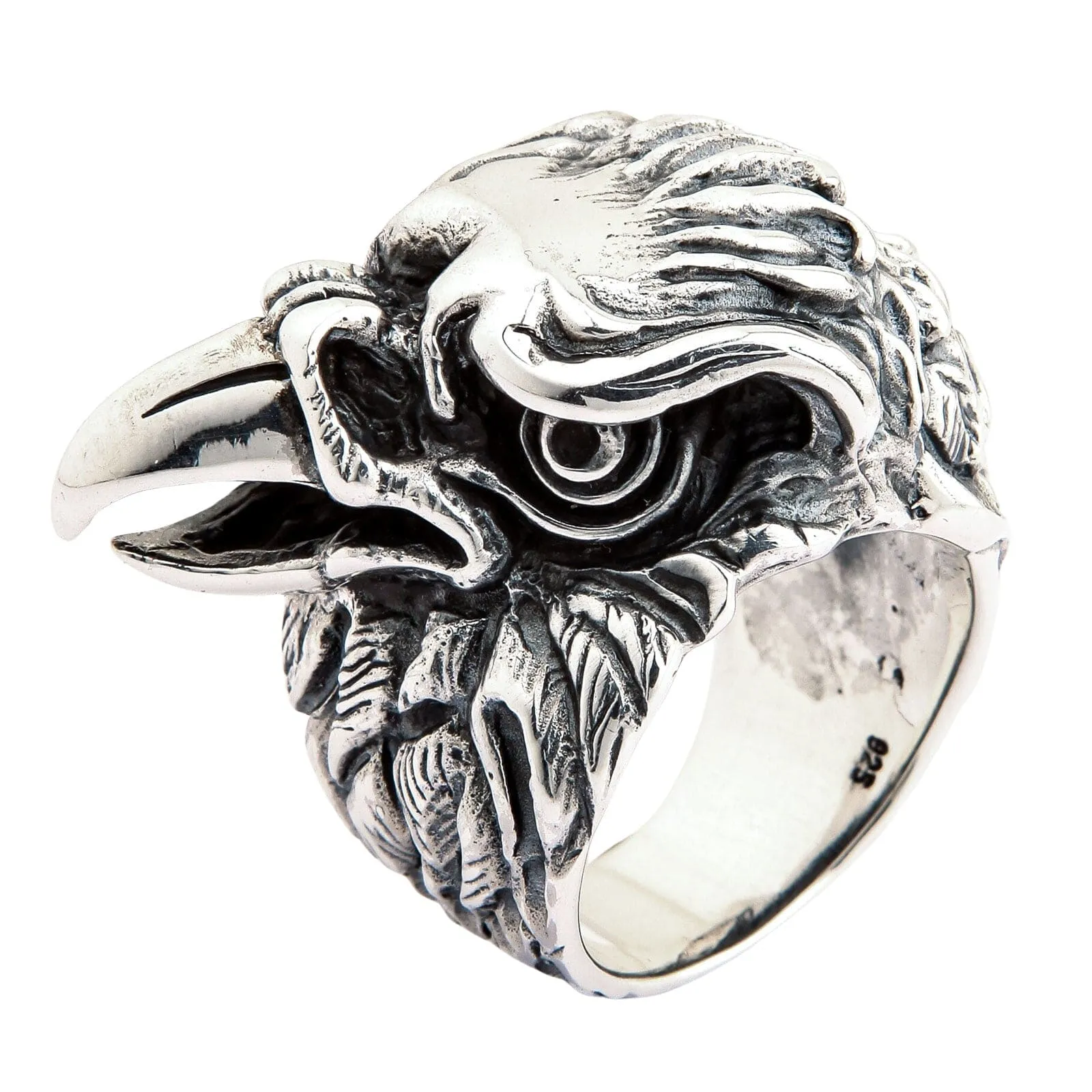 Big Eagle Head Sterling Silver Biker Ring