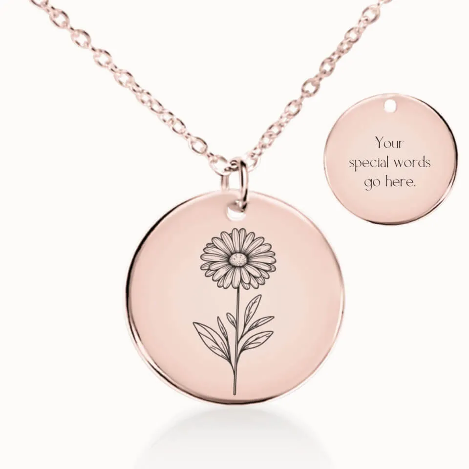 Birth Flower Coin Pendant on Fine Chain