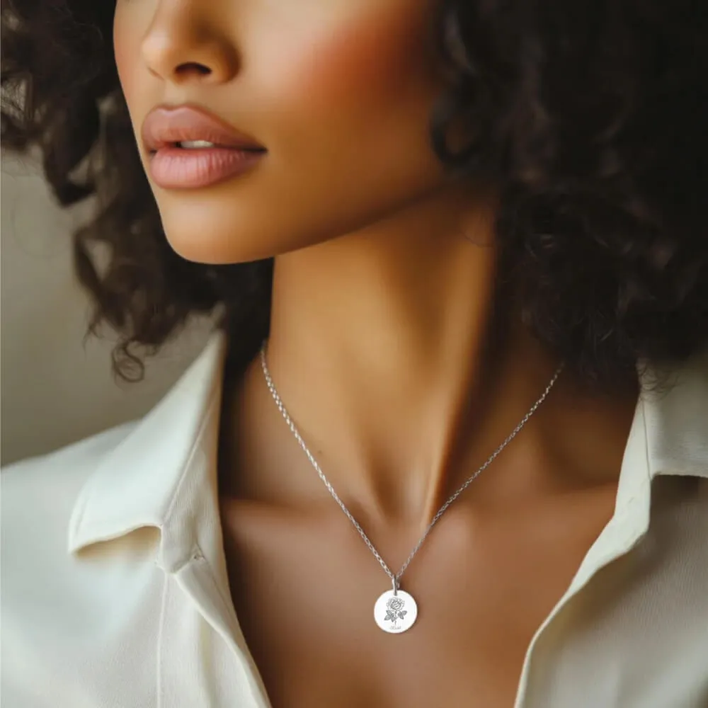 Birth Flower Coin Pendant on Fine Chain