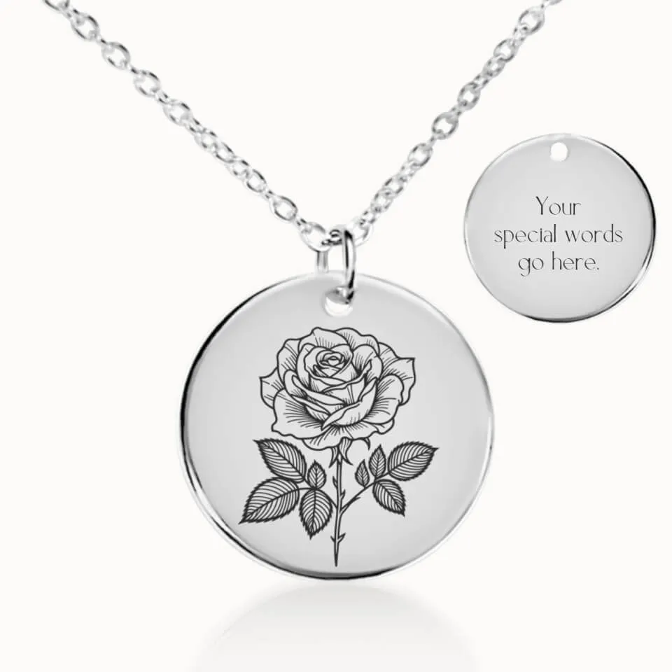 Birth Flower Coin Pendant on Fine Chain