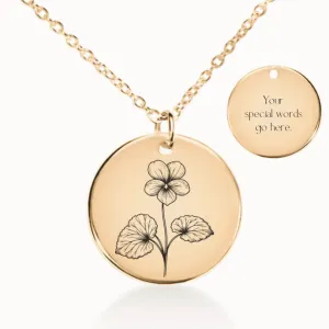 Birth Flower Coin Pendant on Fine Chain