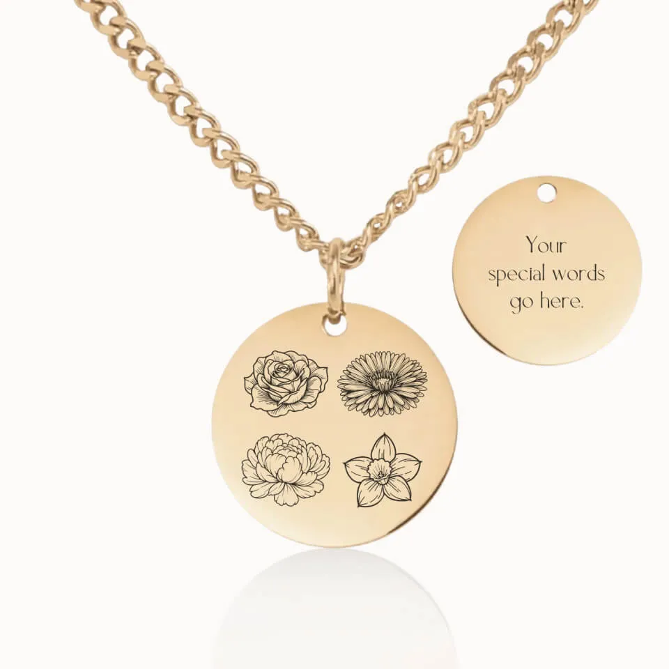 Birth Flower Garden Coin Pendant on Cuban Chain