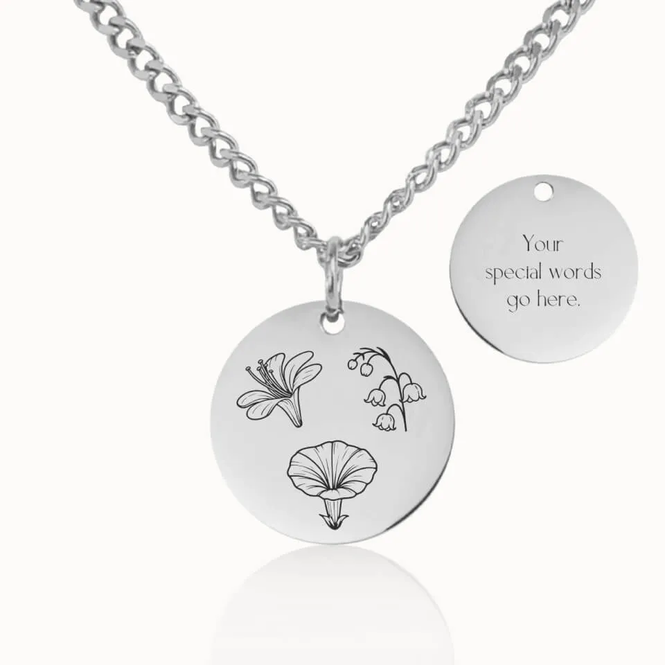 Birth Flower Garden Coin Pendant on Cuban Chain