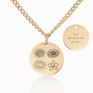 Birth Flower Garden Coin Pendant on Cuban Chain