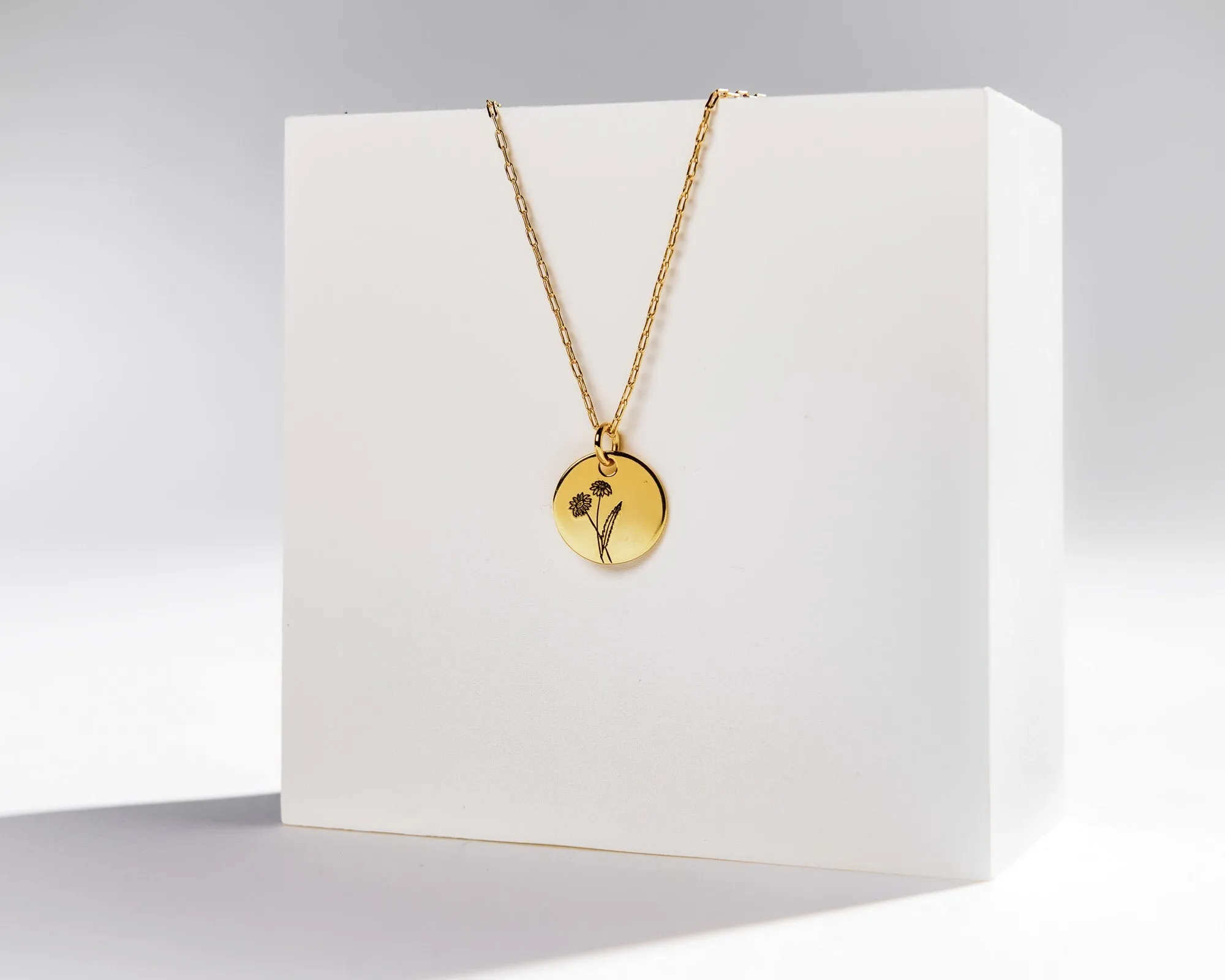 Birth Month Flower SET - dainty flower coin pendant necklace   gold huggie hoop earrings astrology birth month zodiac personalized gift 925