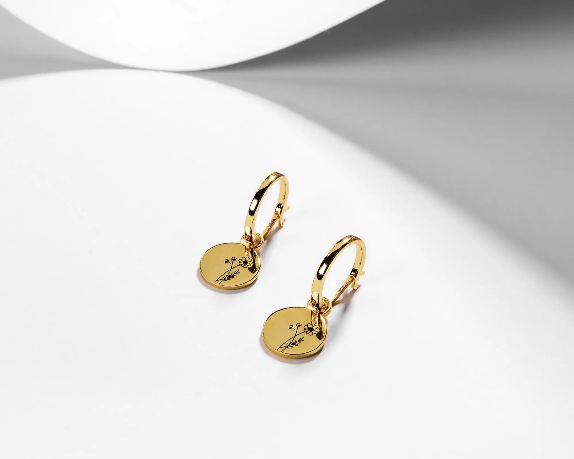 Birth Month Flower SET - dainty flower coin pendant necklace   gold huggie hoop earrings astrology birth month zodiac personalized gift 925