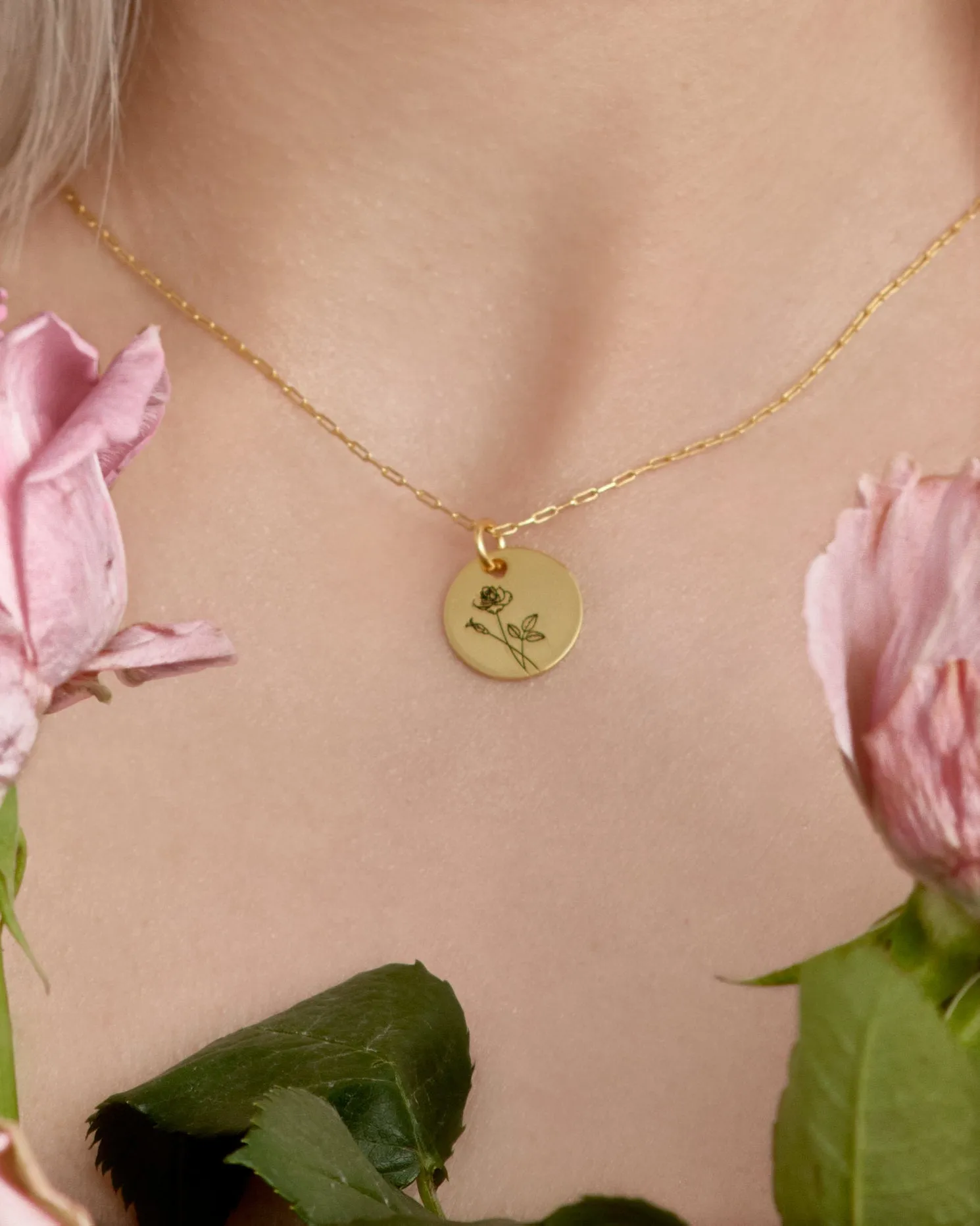 Birth Month Flower SET - dainty flower coin pendant necklace   gold huggie hoop earrings astrology birth month zodiac personalized gift 925