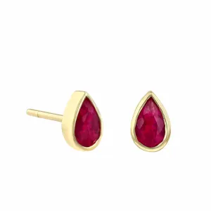 Birthstone Collection 0.46ct Pear Cut Ruby Stud Earrings | 9K Yellow Gold