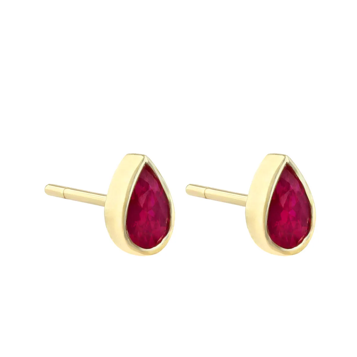 Birthstone Collection 0.46ct Pear Cut Ruby Stud Earrings | 9K Yellow Gold