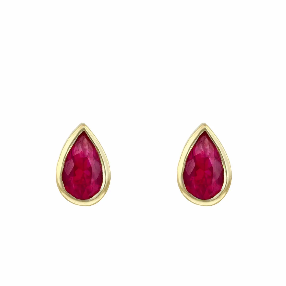 Birthstone Collection 0.46ct Pear Cut Ruby Stud Earrings | 9K Yellow Gold
