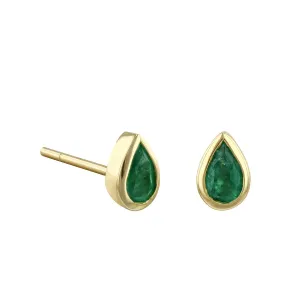 Birthstone Collection Pear Cut Emerald Stud Earrings | 9K Yellow Gold