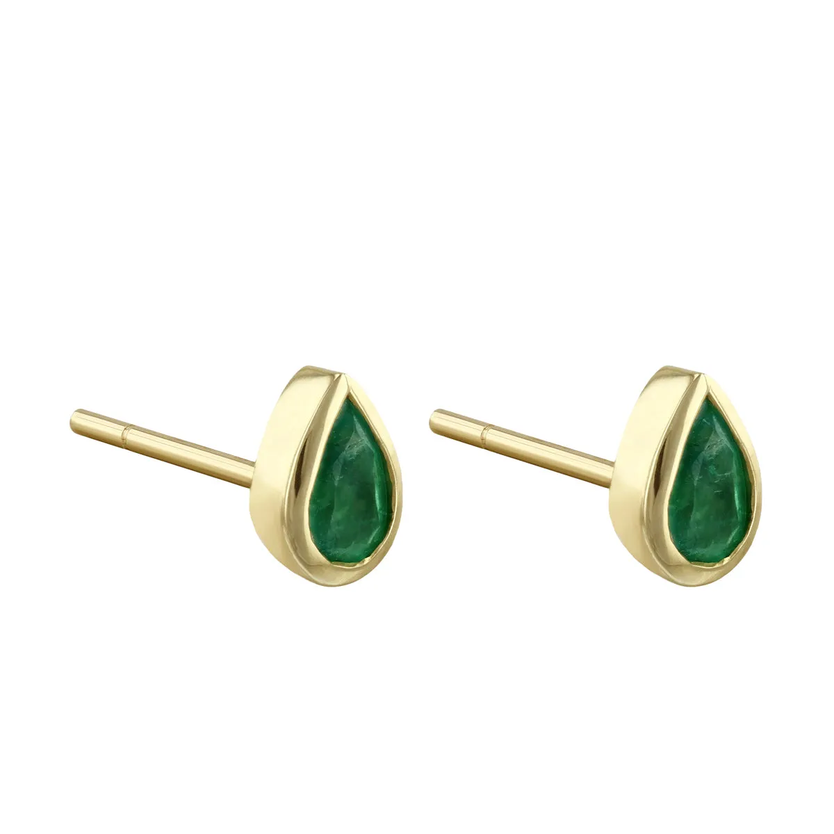 Birthstone Collection Pear Cut Emerald Stud Earrings | 9K Yellow Gold