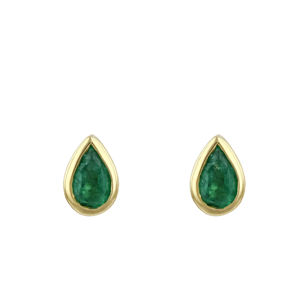 Birthstone Collection Pear Cut Emerald Stud Earrings | 9K Yellow Gold