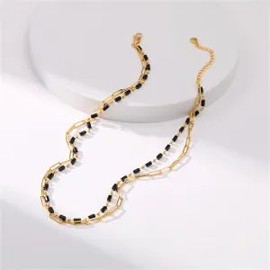 Black Acrylic & 18K Gold-Plated Layered Chain Necklace
